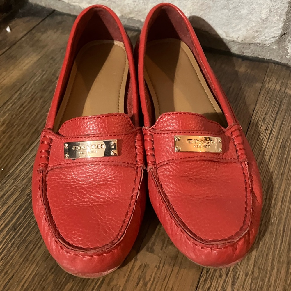 Coach Red Leather Fredrica Women's Flats